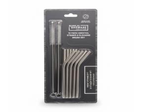 Jgo. 12 Pajillas Para Coctel Acero Inox Con 2 Cepillos De Limpieza