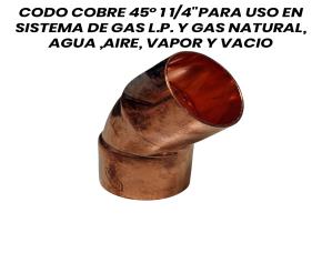 Codo Cobre 45˚ 1 1/4\