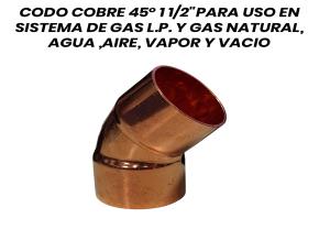 Codo Cobre 45˚ 1 1/2\