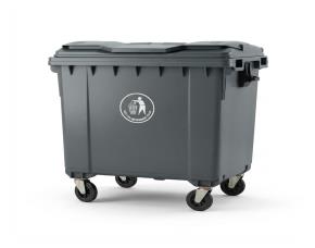 Basurero Plastico 1100 Litros Gris Oscuro Con Rodos, Equivale Qx-18141L