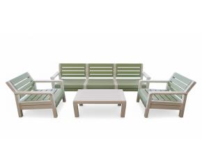 Sala Baru 5 Piezas Verde Salvia Con Blanco (1 Mesa/2 Sillas/1 Silla Triple)