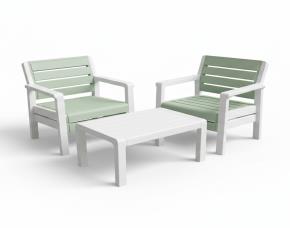 Set De Muebles Para Balcon 3 Piezas Verde Salvia Con Blanco (1 Mesa/2 Sillas)