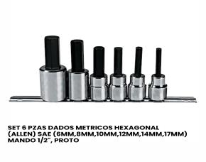 Set 6 Pzas Dados Metricos Hexagonal (Allen) Sae (6Mm,8Mm,10Mm,12Mm,14Mm,17Mm) Mando 1/2\
