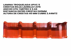 Lamina Troquelada Upvc 5 Crestas Roja Ladrillo 1.075 Ancho Util 1 Metro X 2.44 Distancia Entre...