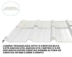 Lamina Troquelada Upvc 5 Crestas Blanca 1.075 Ancho Util 1 Metro X 2.43 Distancia Entre Cresta...