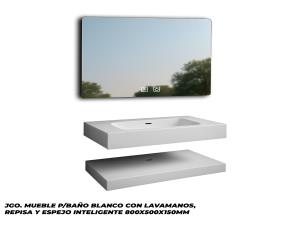 Jgo. Mueble P/Baño Blanco Con Lavamanos, Repisay Espejo Inteligente 800X500X150Mm