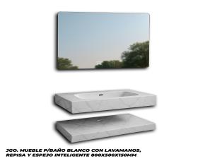 Jgo. Mueble P/Baño Blanco Con Lavamanos, Repisa Y Espejo Inteligente 800X500X150Mm