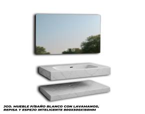 Jgo. Mueble P/Baño Blanco Con Lavamanos, Repisa Y Espejo Inteligente 800X500X150Mm