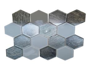 Pliego De Mosaico De  Vidrio  Hexagonal Plata/Blanco 30X26Cm