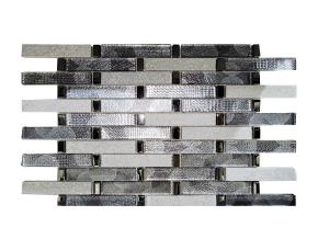 Pliego De Mosaico De  Vidrio Gris/ Piedra Negra 30X33.5Cm