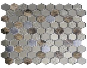 Pliego De Mosaico Mixto Con Piedra Y Vidrio Rombo 30X32Cm