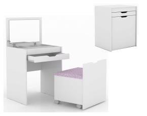 Mueble Tocador Blanco Para Maquillaje Con  Taburete Con Rodos
