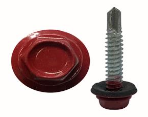 Tornillo 14-14X1-1/2 Techo Punta Broca C/ Arandela Y Neopreno Rojo Galvanizado