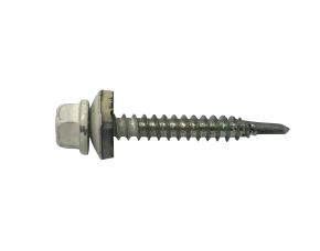Paq 100 Tornillo   14-14X1-1/2 Techo Punta Broca C/Arandela Blanco Crema Galvanizado