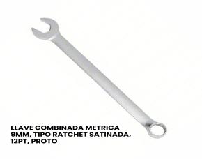 Llave Combinada Metrica 9Mm, Tipo Ratchet Satinada, 12Pt, Proto