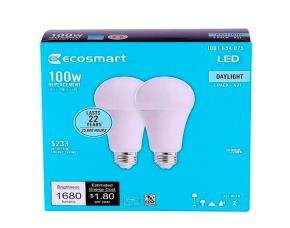 Paq. 2 Bombillos Led, 14W=100W, 5000K Dimeable, 1680Lums,Daylight, Ecosmart.