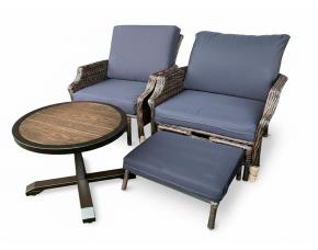 Jgo. 5 Pzs, 2 Sillas D/Mimbre Con Cojines - Cobertor Cafe, 2 Apoya Pie, 1 Mesa Redonda Para Ex...