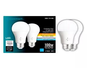 Paq. De 2 Bombillos Led, Day Light E27, 100W, 120V, 1600Lumens, Regulable A19, 5000K, Ecosmart...