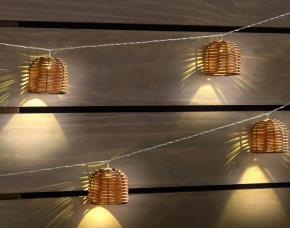 Jgo. 10 Luces Led De Ratan Tipo Campana 15.4´ Usa 3 Baterias Aa (No Incluidas) P/Interior-Ext...