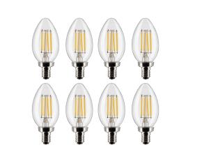 Paq. De 8 Bombillos Led Tipo Torpedo Transaparente Candelabra E12, 40W, B11, 300Lumens, 2700K,...