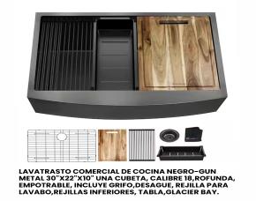 Lavatrasto Comercial De Cocina Negro-Gun Metal 30\