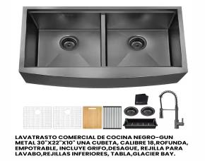 Lavatrasto Comercial De Cocina Negro-Gun Metal 36\
