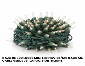 Caja De 300 Luces Mini Led Navideñas Calidas, Cable Verde 74.5′ Largo, Northlight.