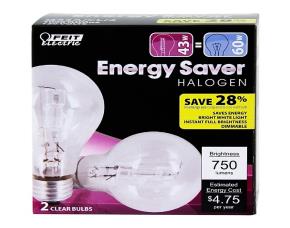 Paq. 2 Bombillos Halogeno Claros A19, 60W Usa 43W, Dimeable Bright White,3000K, 750Lumens, Fei...