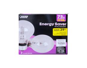 Paq. 2 Bombillos Halogenos Claros 53W=75W A19, Regulable, Warm White, 1050Lums, 3000K, E26