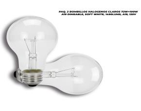 Paq. 2 Bombillos Halogenos Claros 72W=100W A19 Dimeable, Soft White, 1490Lums, A19, 120V, Feit...