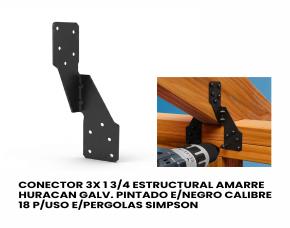 Conector 3X 1 3/4 Estructural Amarre Huracan Galv. Pintado E/Negro Calib 18 P/Uso E/Pergolas S...