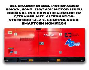 Generador Diesel Monofasico 50Kva, 60Hz, 120/240V Motor Isuzu Original (No Copia)Je493Zldc-02 ...