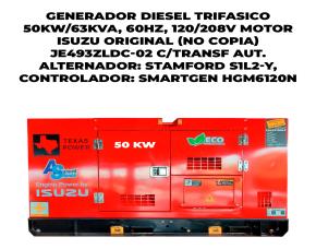 Generador Diesel Trifasico 50Kw/63Kva, 60Hz, 120/208V Motor Isuzu Original (No Copia) Je493Zld...